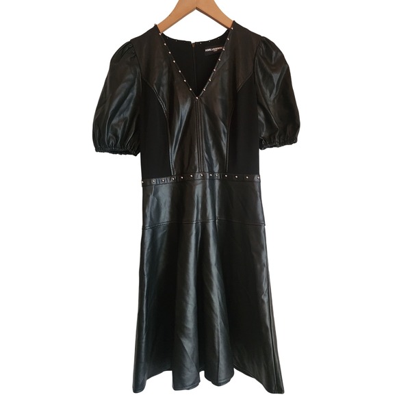 karl lagerfeld faux leather dress Fauber Faux Leather Mini Dress for Women in Black, Size: 4, by LoveShackFancy main image 0